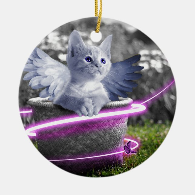 änglakatt julgransprydnad keramik (Framsidan)