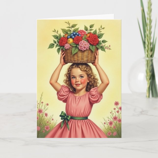Änglalik barn blomsterkorg kort (Framsida)