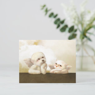 Änglalik hund och katt på moln meddelande vykort