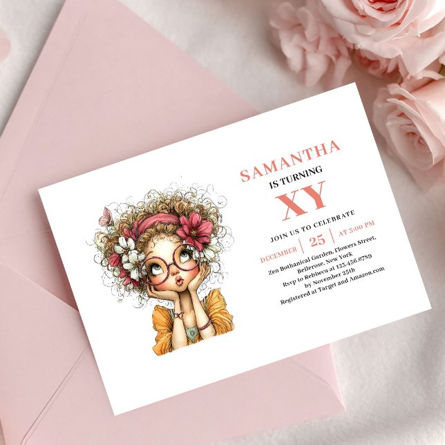Änglalik Sagoflicka 8-års Födelsedags Blush Rosa I Inbjudningar (Angelic Fairy Girl 8th Birthday Blush Pink invitation)