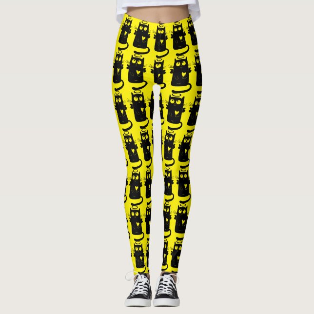 Änglalik svart katttecknad leggings (Framsida)
