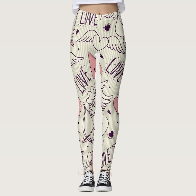 Änglar, Alla hjärtans dag, kärlek mönster. Leggings (Framsida)