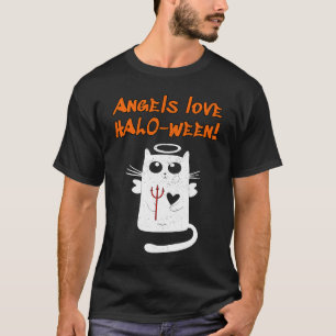 Änglar Älskar HALO Ween söt med ängel katt pitchfo T Shirt