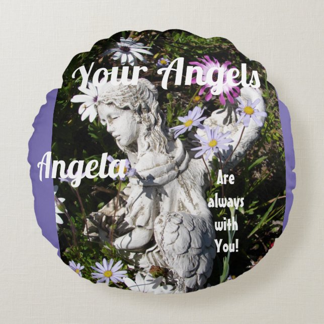 Änglar är alltid med dig Lilac Blommigt Angel Rund Kudde (Framsidan)