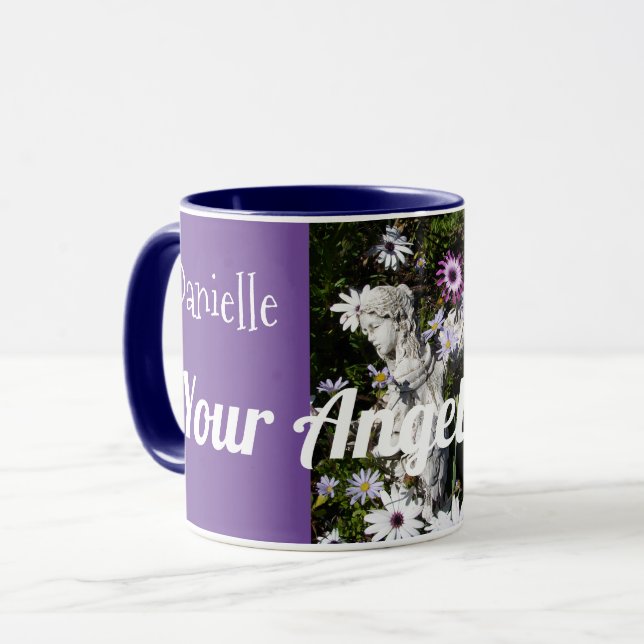 Änglar är alltid med din Blommigt Blue Angel Mugg (Framsida vänster)