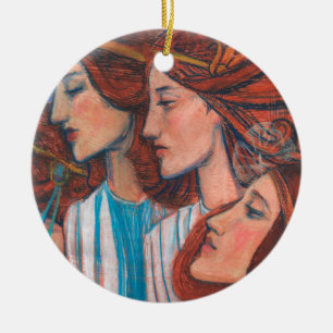 Änglar Art nouveau Ginger Auburn Red Hair Women Julgransprydnad Keramik