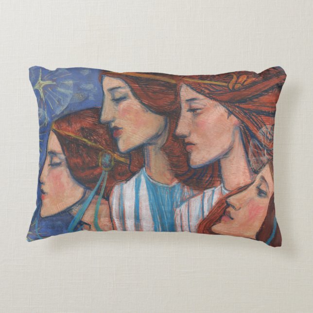 Änglar Art nouveau Ginger Auburn Red Hair Women Prydnadskudde (Baksidan)