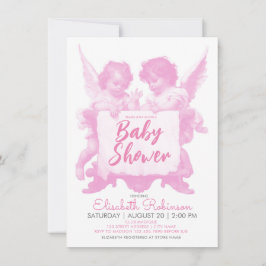Änglar Baby Shower Rosa Personlig Inbjudningar