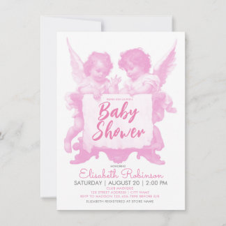 Änglar Baby Shower Rosa Personlig  Inbjudningar