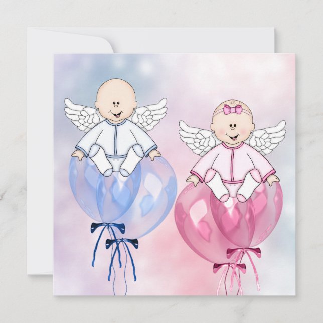 Änglar Ballonger Rosa och Blå KönsAvslöjande Inbjudningar (Framsida)