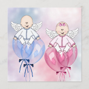 Änglar Ballonger Rosa och Blå Könsbestämning Inbjudningar