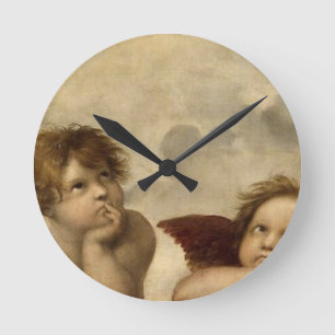 Änglar Cherubs Raphael Santi Sistine Madonna Swee Rund Klocka