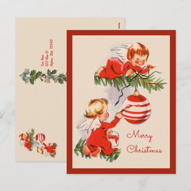 Änglar dekorera vykortet Julgran Helg Vykort (Fram/baksida)