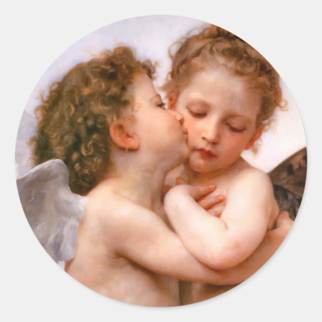 Änglar First Kiss, Bouguereau Runt Klistermärke (Framsida)
