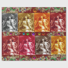 ÄNGLAR, FJÄDRAR,GEMSTONES,Guld Blommigt Jul Presentpapper