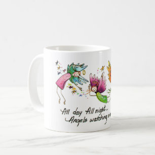 Änglar flyger glatt "hela dagen" vattenfärgsskis kaffemugg