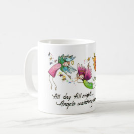 Änglar flyger glatt "hela dagen" vattenfärgsskiss kaffemugg