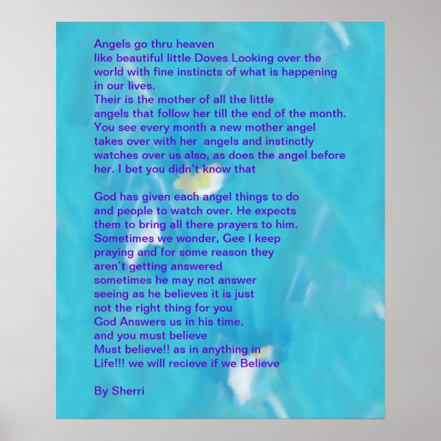 Änglar går igenom himmelens Dikt Poster (Framsidan)