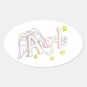 Änglar inspirationskrav för Ord Art Decal Stickers Ovalt Klistermärke