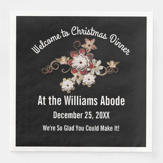 Änglar, judar och mousserande blommor Pop på svart Pappersservett (Framsida)