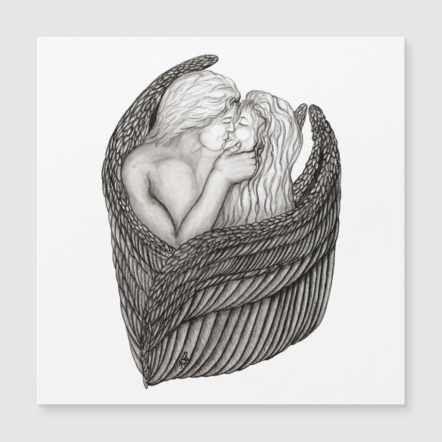 Änglar Kissing , svartvit design (Framsida)