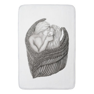 Änglar Kissing , svartvit design Badrumsmatta