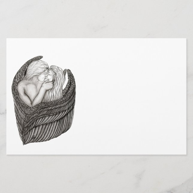 Änglar Kissing , svartvit design Brevpapper (Framsida)