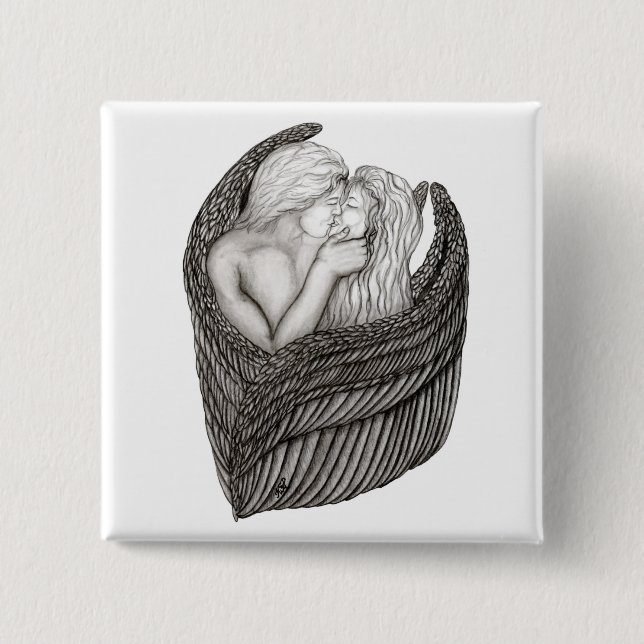 Änglar Kissing , svartvit design Knapp (Framsida)