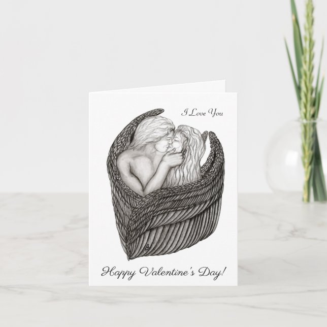 Änglar Kissing , svartvit design Kort (Framsida)