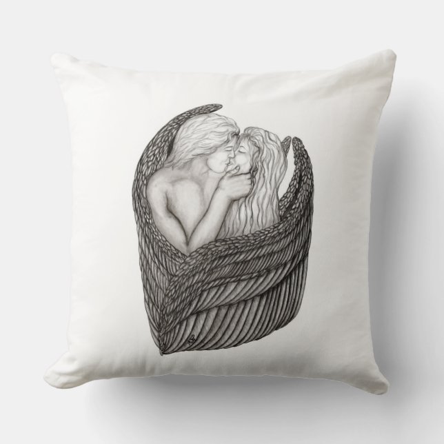 Änglar Kissing , svartvit design Kudde (Framsida)