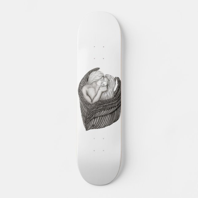 Änglar Kissing , svartvit design Mini Skateboard Bräda 18,5 Cm (Framsida)