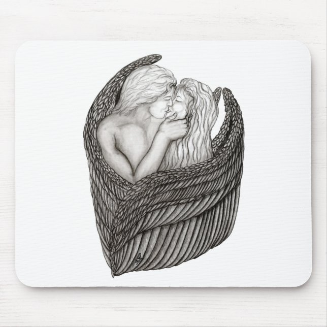 Änglar Kissing , svartvit design Musmatta (Framsidan)