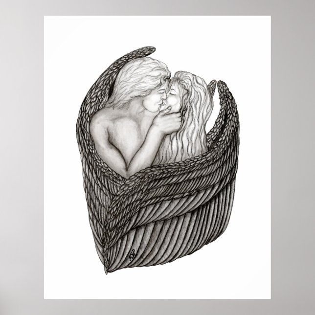 Änglar Kissing , svartvit design Poster (Framsidan)