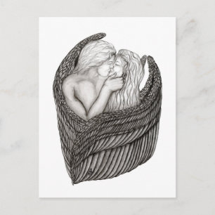 Änglar Kissing , svartvit design Vykort