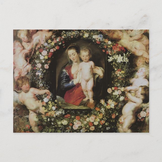 Änglar Madonna och Child Rubens Fine Art Vykort (Framsida)