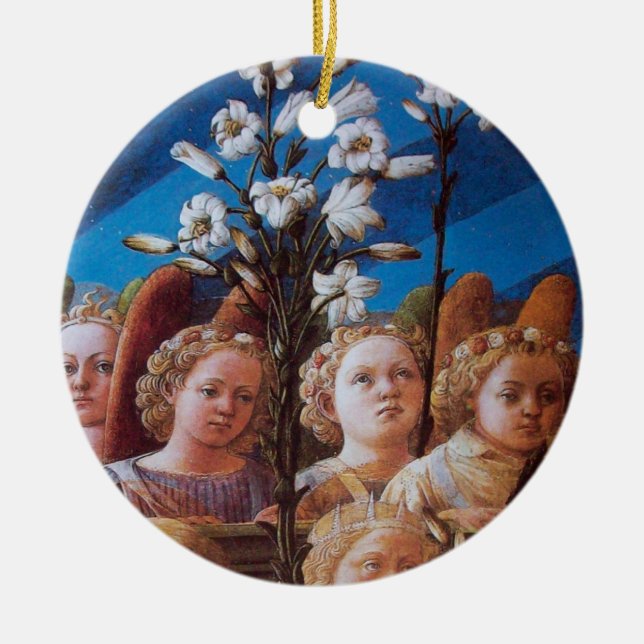 ÄNGLAR MED VITA LILILIER JULGRANSPRYDNAD KERAMIK (Framsidan)