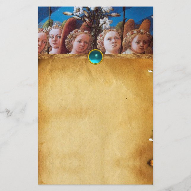 ÄNGLAR MED WHITE LILIES Parchment Blue Sapphire Brevpapper (Framsida)