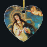 Änglar och omakulat Begreppet jungfru, hjärta Julgransprydnad Keramik<br><div class="desc">Omakulat Conception of Virgin är en målning av den spanska överbefälhavaren i Baroque av Hose Antolinez Madrid 1665 Spain.Elegant design med en ljusblå sapphire gem-sten.</div>