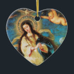 Änglar och omakulat Begreppet jungfru, hjärta Julgransprydnad Keramik<br><div class="desc">Omakulat Conception of Virgin är en målning av den spanska överbefälhavaren i Baroque av Hose Antolinez Madrid 1665 Spain.Elegant design med en ljusblå sapphire gem-sten.</div>