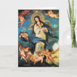 Änglar och omakulat Virgin Helgkort<br><div class="desc">Omakulat Conception of Virgin är en målning av den spanska överbefälhavaren i Baroque av Hose Antolinez Madrid 1665 Spain.Elegant design med en ljusblå sapphire gem-sten.</div>