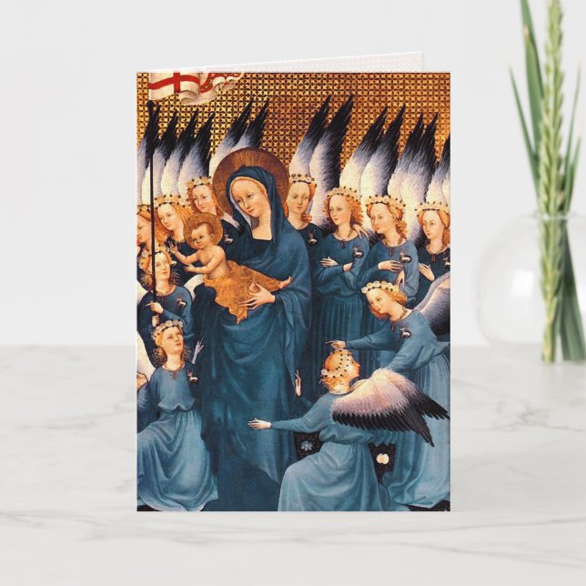 Änglar omgivande virus och Kristus Child Helgkort (Framsida)