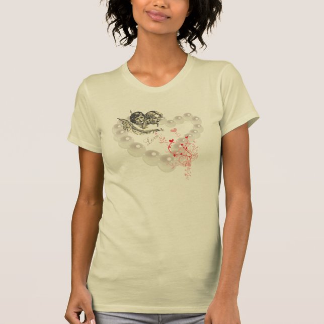 Änglar, Pearls & Hearts Creme T-Shirt (Framsida)