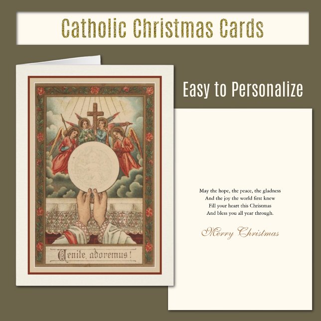 Änglar Priest Händer i jultomten Hälsningskort (Traditional Catholic Christmas Cards - Easy to personalize)