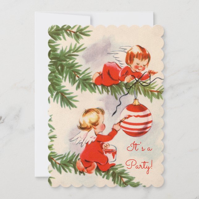 Änglar som dekorerar Julgran Inbjudningar (Framsida)