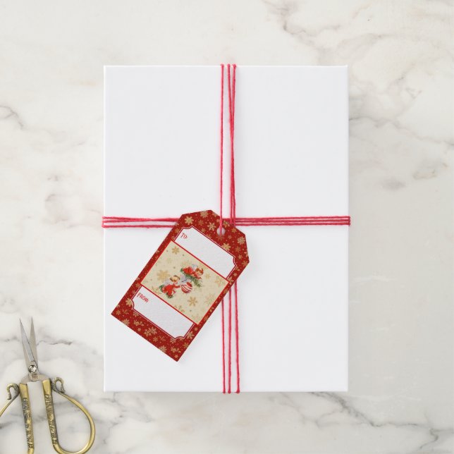 Änglar som dekorerar Julgran Presentetikett (Med Snöre)