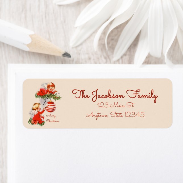 Änglar som dekorerar Julgran Returadress Etikett (Insitu)