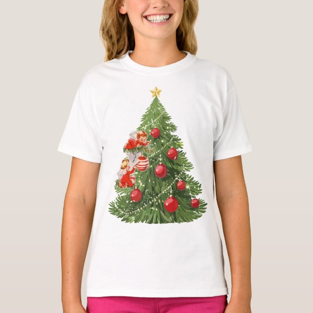 Änglar som dekorerar Julgran T Shirt (Framsida)