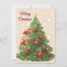 Änglar som dekorerar Träd | Creme Julkort