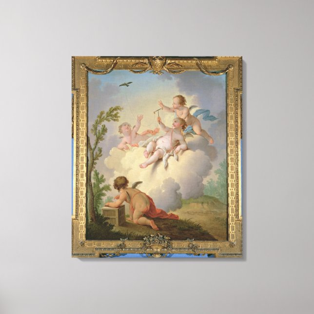 Änglar som spelar med en fågel i ett landskap canvastryck (Framsida)