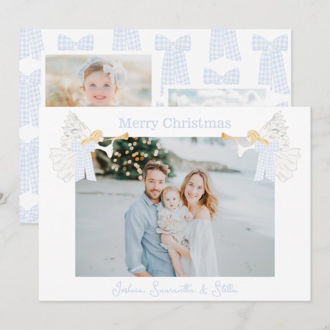 Änglar Trumpet Preppy Gingham-släpor  Julkort (Fram/baksida)